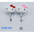 Cute Hello Kitty Head Retractable Badge Reel ID Card Holder Cat with Pink Bow